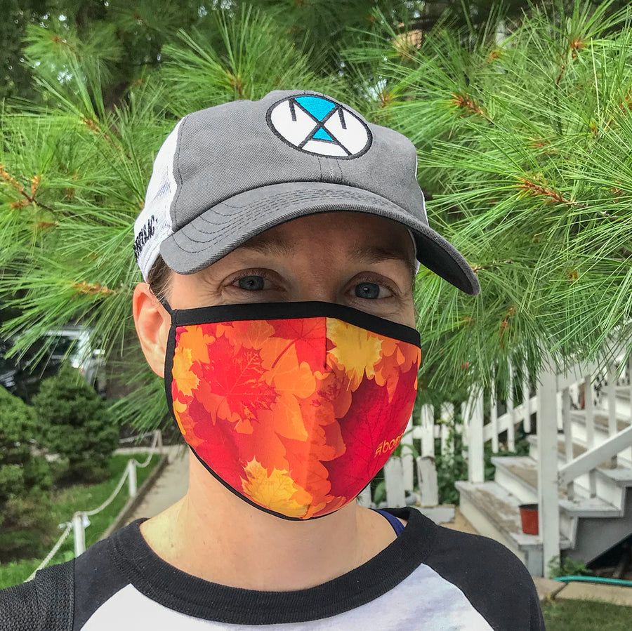 Autumn Burn performance mask, lightweight and moisture wicking, quick drying, breathable, internal slit for additional PM2.5 filter, face mask at ridebackwards.com