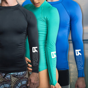 RBR 2Flex rash guards. Multiple colors, men's & women's cuts. UPF 50+ Wears cool, dries quick. Geared to perform and formulated for comfort at ridebackwards.com