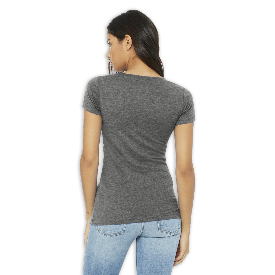RB Rides22 Cycling Tee - Ultralight women's triblend on model, back view. Quick-dry and moisture-wicking at ridebackwards.com