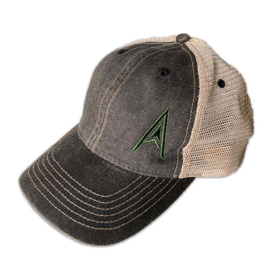 Arrow Vintage Trucker, stone black hat at ridebackwards.com