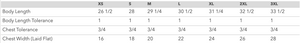 RBR Cycling Tee - size chart