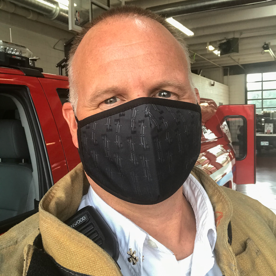 Irons Performance Mask, lightweight, moisture-wicking and quick-drying on firefighter, internal pocket slit for additional filter at ridebackwards.com