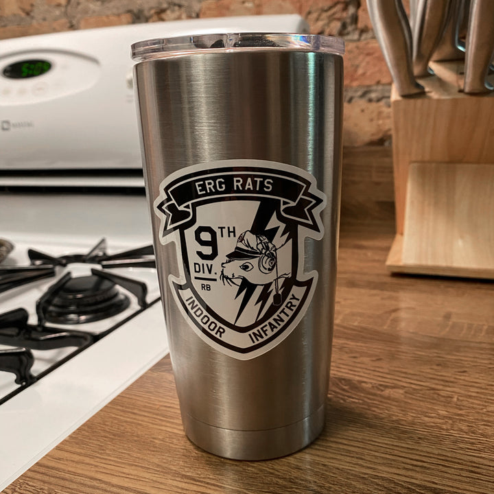 Erg Rats Die cut, UV laminated polypropylene, 3.25" x 3.22" decal on travel mug at ridebackwards.com