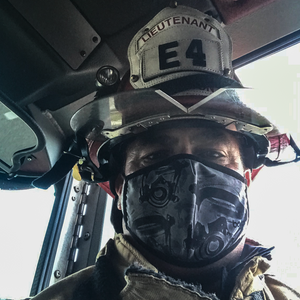 SmokeEater performance face mask on Lt., lightweight and moisture wicking, quick-drying and breathable at ridebackwards.com