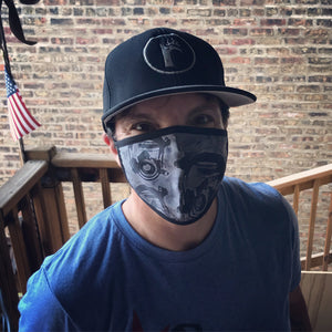 SmokeEater performance face mask on model, lightweight and moisture wicking, quick-drying and breathable at ridebackwards.com