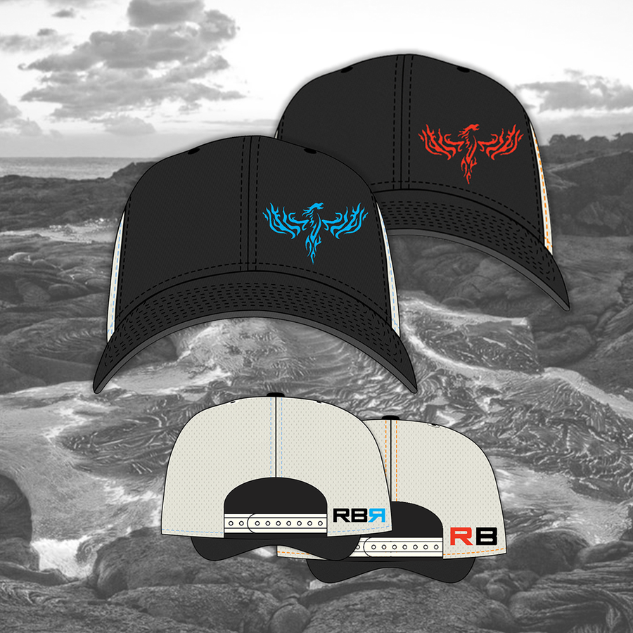 Jack's Phoenix Trucker - fire orange & aqua blue, soft mesh snap back - ridebackwards.com