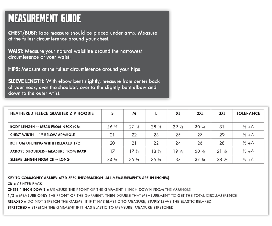 RB Sweet Fleece - Measurement Guide & Size Chart