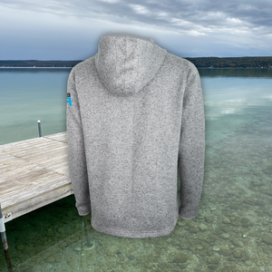 RB Sweet Fleece backside view- polyester sweater fleece with hood, pockets and open hem. ridebackwards.com