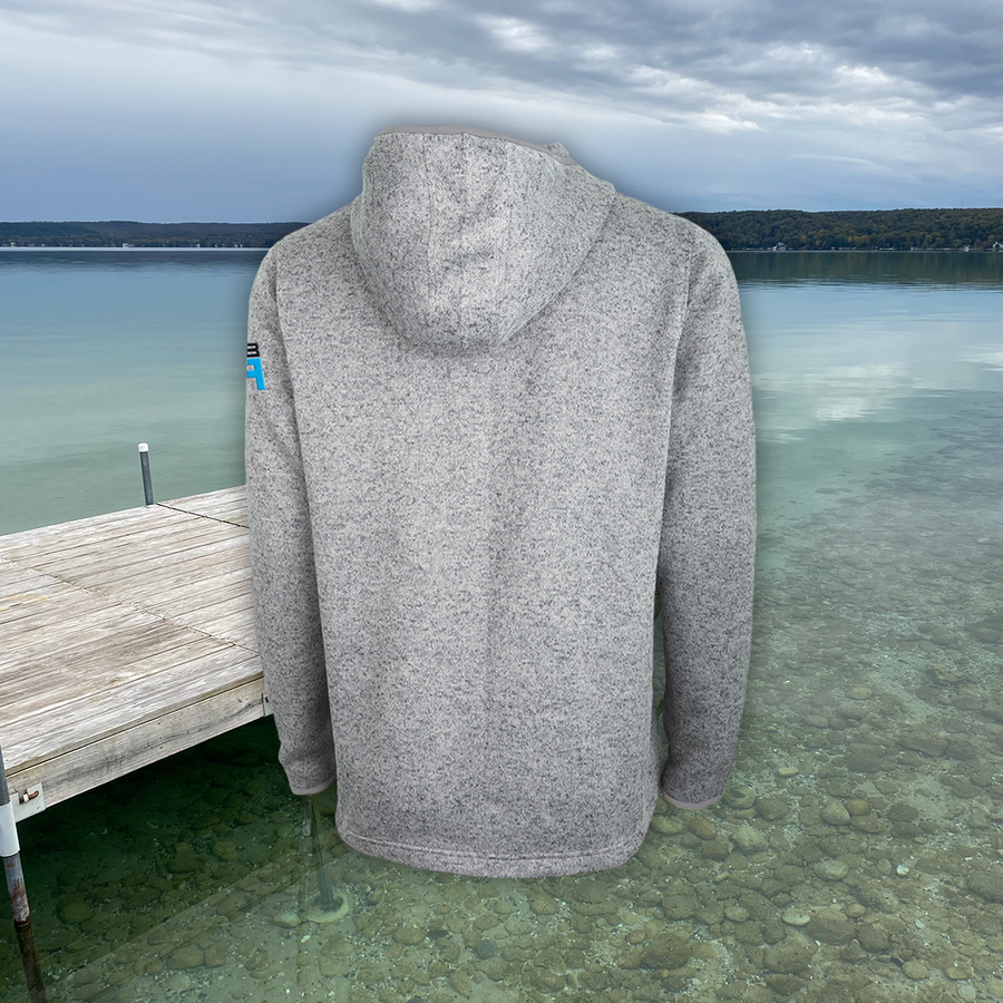 RB Sweet Fleece backside view- polyester sweater fleece with hood, pockets and open hem. ridebackwards.com