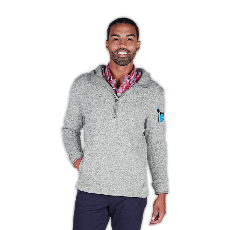 RB Sweet Fleece on male model- polyester sweater fleece with hood, pockets and open hem. ridebackwards.com