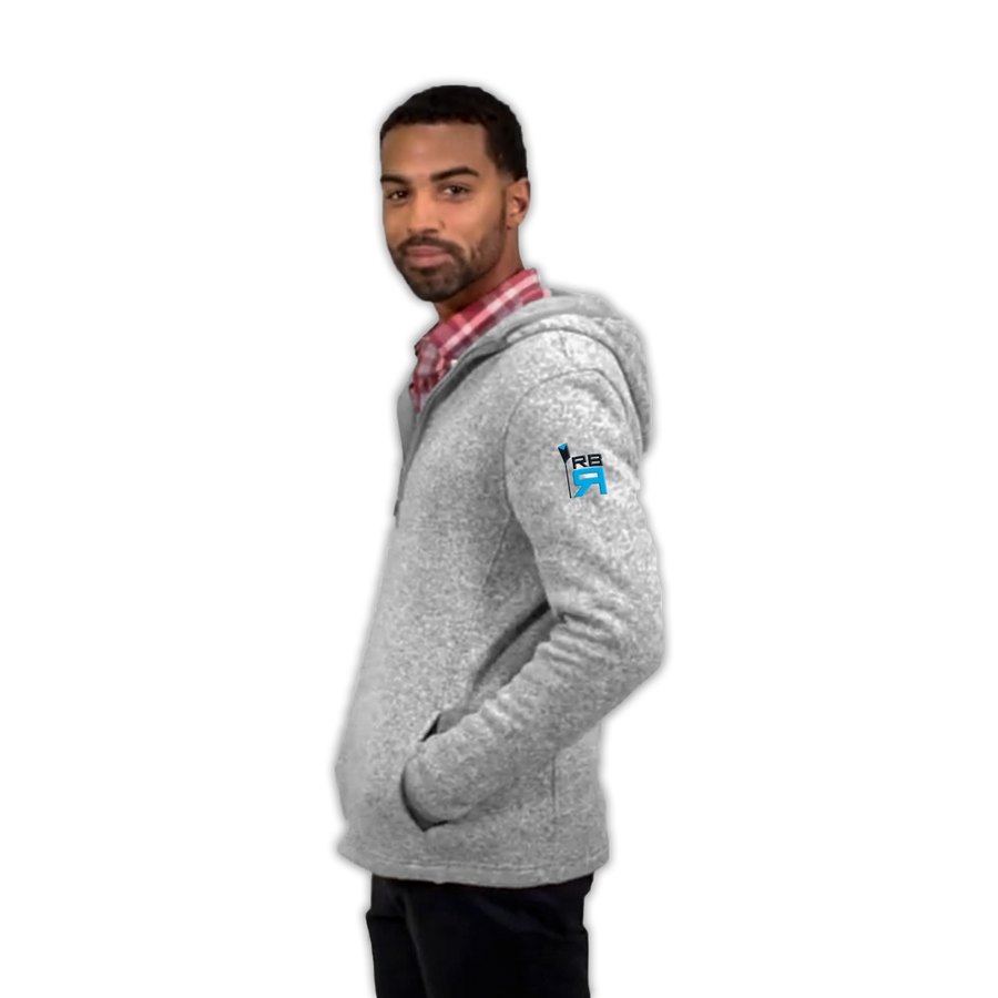 RB Sweet Fleece, side view on model- polyester sweater fleece with hood, pockets and open hem. ridebackwards.com